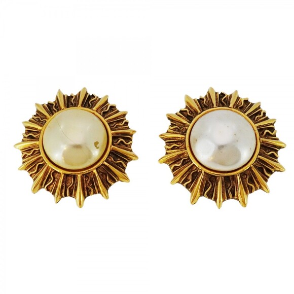 Chanel Earrings GP Plated Faux Pearl Gold Women's